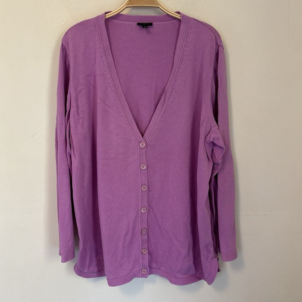 Talbots Girlfriend‎ Cardigan Sweater 2X Pink Purple Preppy Academia Cotton Blend